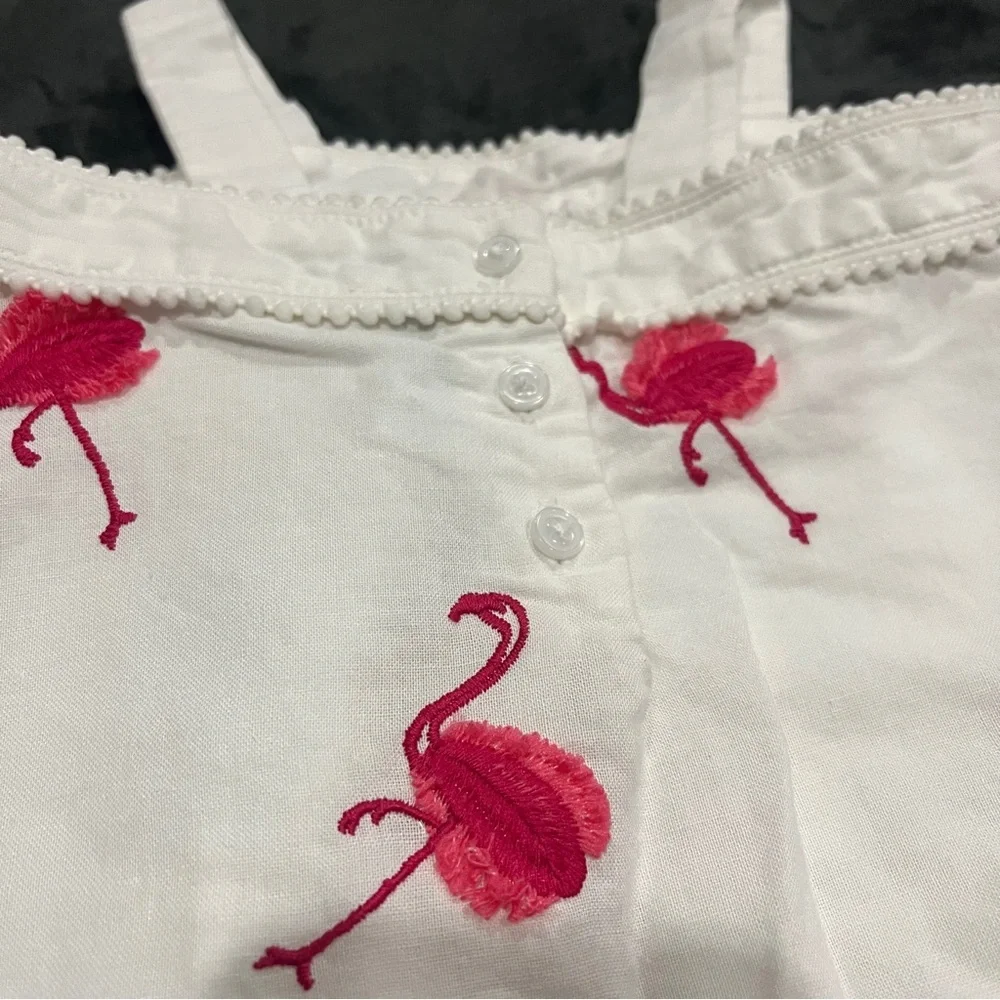 Janie and Jack White Dress with Pink Flamingos